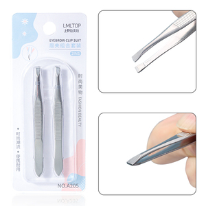 <span class=keywords><strong>Pinza</strong></span> para <span class=keywords><strong>Cejas</strong></span> Profesional de Acero Inoxidable LMLTOP 2 en 1 con Punta Plana Inclinada A205, Reutilizable, para Depilación Facial - Product Image 2