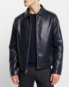 جاكيت جلدي بياقة مربعة فضفاض وسحاب كامل للرجال للشتاء حسب الطلب - Product Image 2