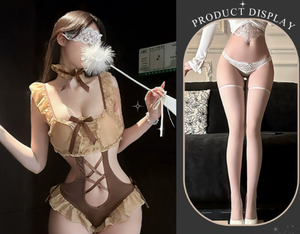 Lencería sexy con lazo, estilo retro puro y seductor, body con espalda descubierta y volantes. - Product Image 6