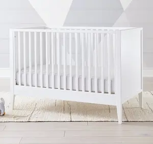 2023 New Matte White Baby Crib Baby Wooden Bed Sleeping Bed