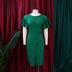 Stile europeo e americano abito da ufficio a vita alta per le donne nuovo arrivo tinta unita con eleganti maniche stampa digitale - Product Image 5