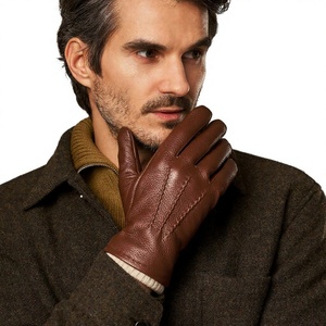 Gants d'hiver en cuir marron, thermiques, compatibles écran tactile, écologiques, longueur poignet, style décontracté - Product Image 6