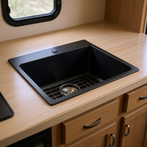 Fregadero de cocina de granito D0100XU6ZPV de un solo seno, 25 pulgadas, montaje superior, estilo rectangular tipo granja, fácil de limpiar - Product Image 2