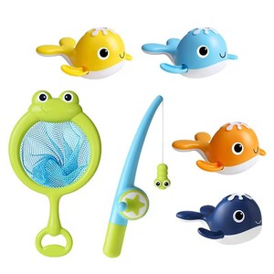 Jeu de pêche aquatique pour bébé : Baleines flottantes à remonter avec canne à pêche et épuisette pour le bain - Product Image 5