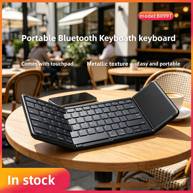 Folding for Wireless 104-Key Keyboard with Touchpad for Mobile Phone Tablet Notebook-Portable Office Accessory