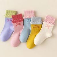 Chaussettes mi-mollet pour filles style princesse, roses, en polyester léger et fin, avec bordure à volants