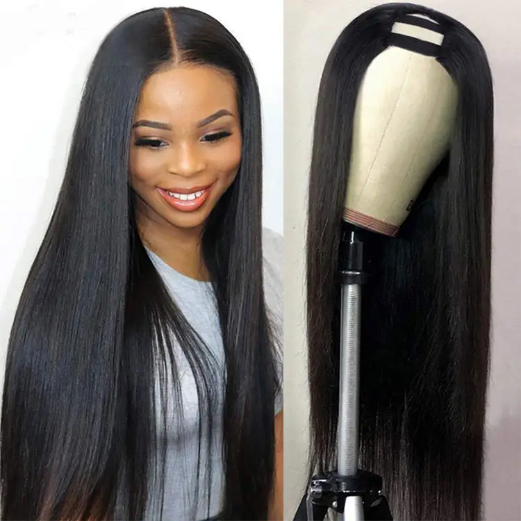 wholesale 100% raw virgin Brazilian human hair 1b natural black color silky straight hair cheaper u part hair wigs