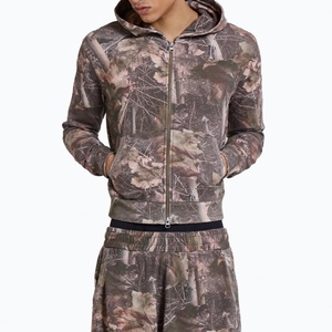 Sweat à capuche épais et lourd, 100% coton, personnalisé, de haute qualité, imprimé motifs de branches de forêt, coupe ajustée, avec fermeture éclair - Product Image 1