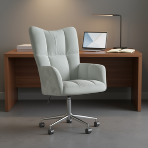 Chaise de bureau en velours gris clair, 100% polyester, base en acier, design pivotant, style contemporain - Product Image 2