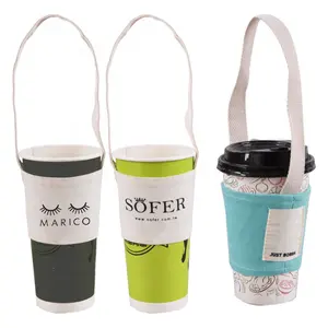 थोक कस्टम कैनवास कप स्लीव ड्रिंक कप हैंडबैग कॉफी मिल्क बेवरेज कैरिंग बैग होल्डर बबल टी कप के लिए हैंडल के साथ