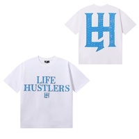 T-shirt unisexe tendance à manches courtes en 100 % coton, col en V, imprimé lettres, bordure contrastante, respirant, idéal pour l'été – Collection Life Hustlers