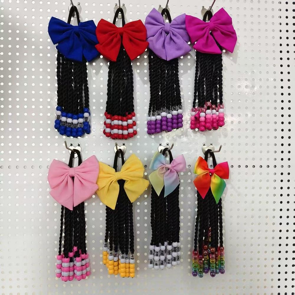 12 Strands/pc Synthetic Hair Braid Twist Hair Kid Ponytail with Bowknot with Colorful Beads for Kids Party Hair Accessories