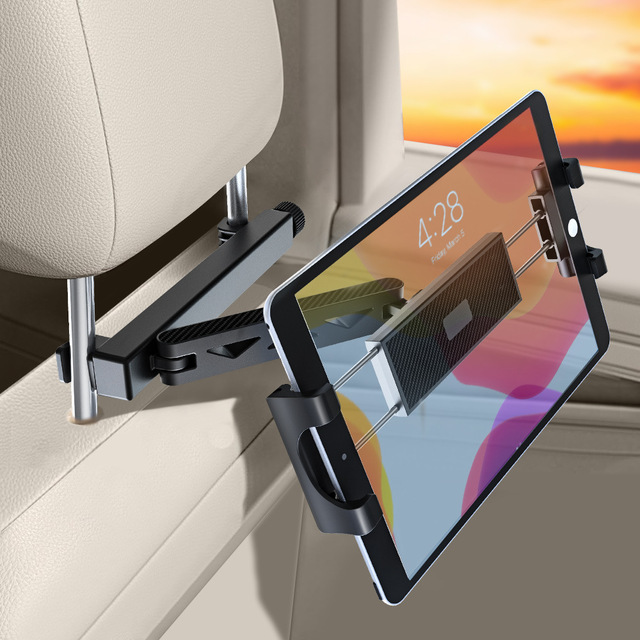 Metal Backseat Headrest Phone & Tablet Holder, Adjustable Foldable Car Mount for Rear Seat