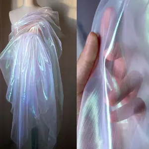 RTS Designer Fluorescent Coloré Brillant Gaze Tissu Scène De Mariage Décor Irisé Arc-En-Ciel Transparent Dégradé Organza Tissu