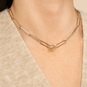 New Fashion Stainless Steel Gold Plated Women Paper Clip Chain <strong>Necklace</strong> with <strong>T</strong> <strong>Bar</strong> Clasp - Product Image 2