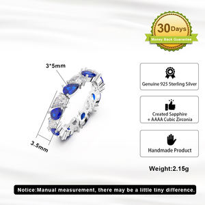 Rinntin LZR04 8A Cubic Creado Zafiro Zirconia Boda Compromiso Promesa Anillos S925 Plata Eternidad Banda Rin - Product Image 2