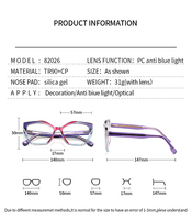 Partagas Fashion Cat Eye TR90 CP Anti Blue Light Blocking Lunettes Lunettes à monture optique pour femmes Dames