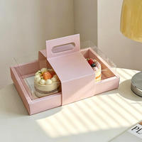 Boîte rose 12x8 pouces avec couvercle transparent, durable et portable, pour gâteaux, desserts, friandises, thé de l'après-midi, emballage cadeau pour les fêtes, boulangerie