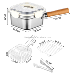 Olla Cuadrada de Acero Inoxidable para Freír <span class=keywords><strong>con</strong></span> Asas Extraíbles y Tapa <span class=keywords><strong>con</strong></span> Cesta para Cocina Portátil de Camping y Conservación al Aire Libre - Product Image 2