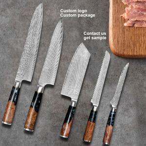 Juego de Cuchillos de Chef de Lujo con Hoja de Acero Damasco VG10 y Mango de Resina, Cuchillo Japonés Afilado para Cocina, Restaurante y Uso General - Product Image 1