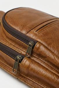 Sac de poitrine minimaliste en cuir véritable, couleur beige, fermeture à glissière, sac à bandoulière durable pour usage quotidien, toutes saisons - Product Image 3