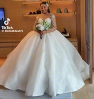 Vente Chaude Robe de Mariée Convertible 2 en 1 Sirène Robe de Bal avec Jupe Bouffante Détachable Manches Longues Robe de Mariée Perles et Cristaux