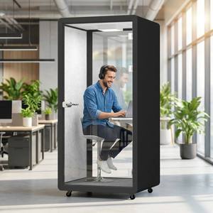 Cabine téléphonique de bureau portable moderne avec verre trempé insonorisé, design mobile, installation facile pour espace de travail privé et réunions - Product Image 1