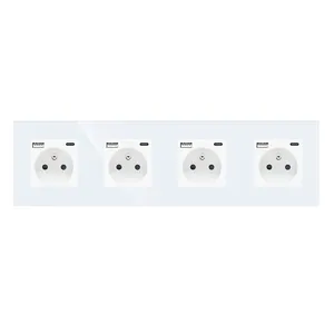 16A Wall Sockets with Type-C USB A Ports Quadruple Glass Socket Triple Electric Sockets Power Outlets 299mm*86mm