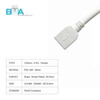 Câble assemblé ODM OEM avec boîtier femelle 4 broches pas de 3,25 mm vers extrémité dénudée, câble UL2464 20AWG 170 mm en PVC blanc