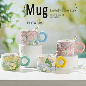Hot Selling Flower Handle <b>Ceramic</b> <b>Mug</b> Cute <b>Mug</b> Gift Set - Product Image 4
