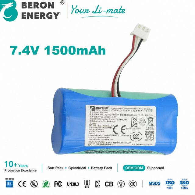 Wholesale Lithium Ion Battery Pack 7.4V 1450mAh Cylindrical Pack CE UN38.3 Certified Custom Wire Connector OEM ODM Manufacturer