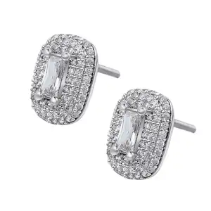 New Cz Earrings For Wedding Jewelry Silver Color Stud Earrings Shining Zircon Crystal Stud Earrings For Girls