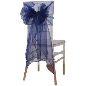 Factory sales tulle sash for wedding chair organza sash luxury chair bow royal blue chair sash