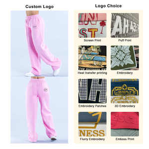 Pantalones de chándal de pierna ancha rectos de peso pesado con logotipo personalizado para <span class=keywords><strong>mujer</strong></span> 400g pantalones de <span class=keywords><strong>Jogger</strong></span> rosa de lana transpirables informales <span class=keywords><strong>Cargo</strong></span> holgados - Product Image 3