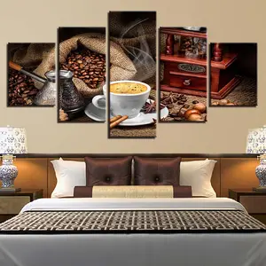 Canvas Muur Foto Voor Woonkamer 5 Stuks Koffie Art Schilderen Modulaire High-Definition Prints Kitchen Poster Thuis Decoratie