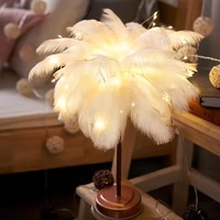 Nouvelle arrivée Lampe de bureau LED en acier inoxydable avec design en plumes d'autruche Lumière blanc chaud pour chambre à coucher et salon