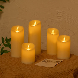 Indoor Decoration <strong>Tall</strong> Ivory Auto-Moving 3D Wick Battery Operated Flameless LED Plastic Pillar <strong>Candles</strong> for Concert Holiday - Product Image 1