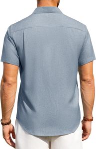 Camisas de Lino para Hombre Alimens & Gentle, con Cuentas, Manga Corta, Cierre de Botones, Sin Arrugas, Casuales, para Vacaciones, Playa, Verano - Product Image 4