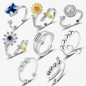 New Arrival 925 <strong>Sterling</strong> <strong>Silver</strong> Worry Stress Relief Jewelry Smooth Spinning <strong>Anxiety</strong> <strong>Ring</strong> - Product Image 1