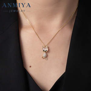 ANMIYA New Design 18k Gold Plated Cat Shape <strong>Diamond</strong> Zircon Necklace Jewelry <strong>Chain</strong> for Women <strong>Real</strong> Gold - Product Image 6