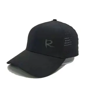 Kustom Topi Olahraga Luar Ruangan Nilon Poliester 100% Hitam 6 Panel Topi Olahraga Bisbol R Karet Cetak 3D