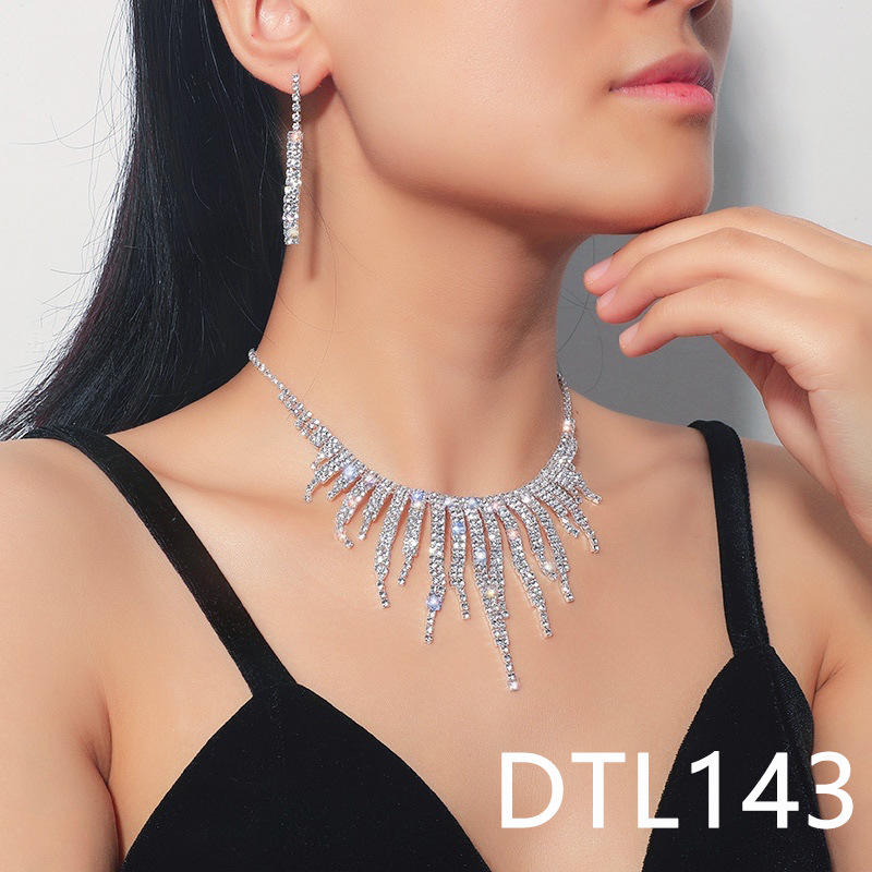 Manufacturers Directly Sell Diamond Necklace Brides Wedding Dress Full  Diamond Earrings Set Chain Dinner Fashion Accessories