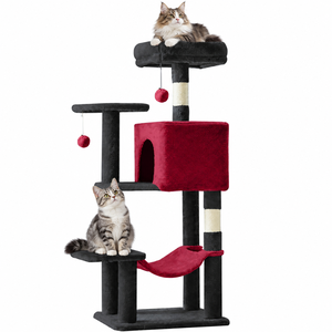 Árbol para Gatos de 44 Pulgadas, Torre de Escalada Multinivel con Postes Rascadores de Sisal Natural, Plataforma Extendida y Hamaca - Product Image 1