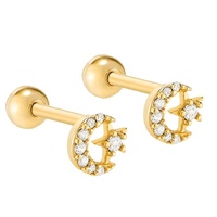 Boucles d'oreilles clous en zircon cubique plaqué or rhodié en laiton Gemnel, vente en gros, bijoux unisexes, forme de lune pour piercing du cartilage