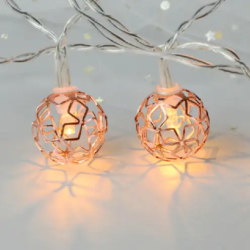 Ramadan Christmas Festival Decorative LED Rose Gold Metal Ball Light String Battery Operated Moroccan Ball Lantern Light