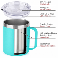 Mug à café isotherme en acier inoxydable personnalisé avec logo OEM, garde au chaud/au froid, 12 oz, double paroi sous vide, pour le camping et les voyages, avec couvercle