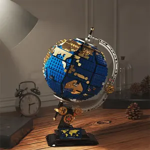 Sáng Tạo Thế Giới toàn cầu bản đồ thành phố phong cách retro xoay chức năng cửa hàng gạch giáo dục toàn cầu mô hình trái đất khối xây dựng đồ chơi