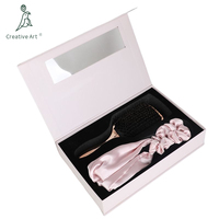Coffret Cadeau Brosse à Cheveux Plate pour Femme, Outil de Coiffure, Ensemble Brosse Plate et Foulard, Brosse à Cheveux Plate en Poils de Sanglier, Ensemble Personnalisé de Brosses à Cheveux