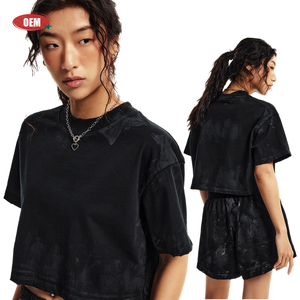 YINCH Casual 305GSM 100% Cotton Solid Knitted Vintage Wash Breathable T-Shirts Blank Custom Print <b>Logo</b> Oversized for Men - Product Image 3