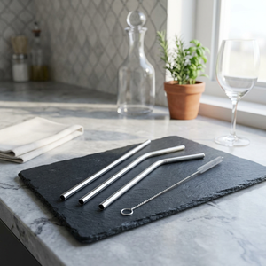 <b>Metal</b> Drinking <b>Straws</b> Set of 3 Minimalist Reusable Bar Accessories - Product Image 2